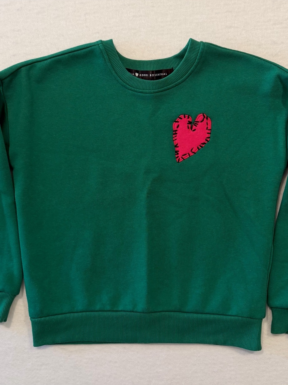AQUA x Kerri Rosenthal Girls Size 7-8 Green Pullover Fleece Crewneck Heart Patch